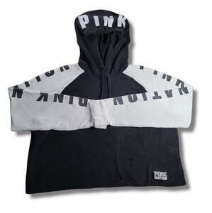𝅺vs PINK Nation White Black Cropped Pullover Hoodie